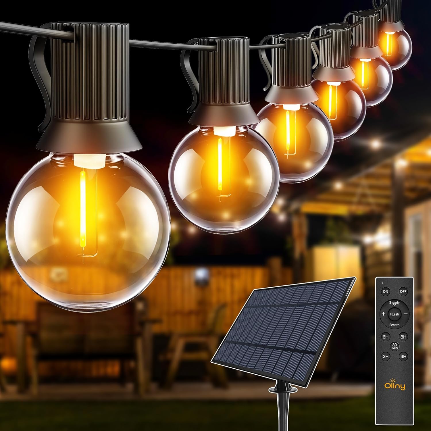 Ollny Solar-Lichterkette Außen, 20 m, 30+2 G40 LED