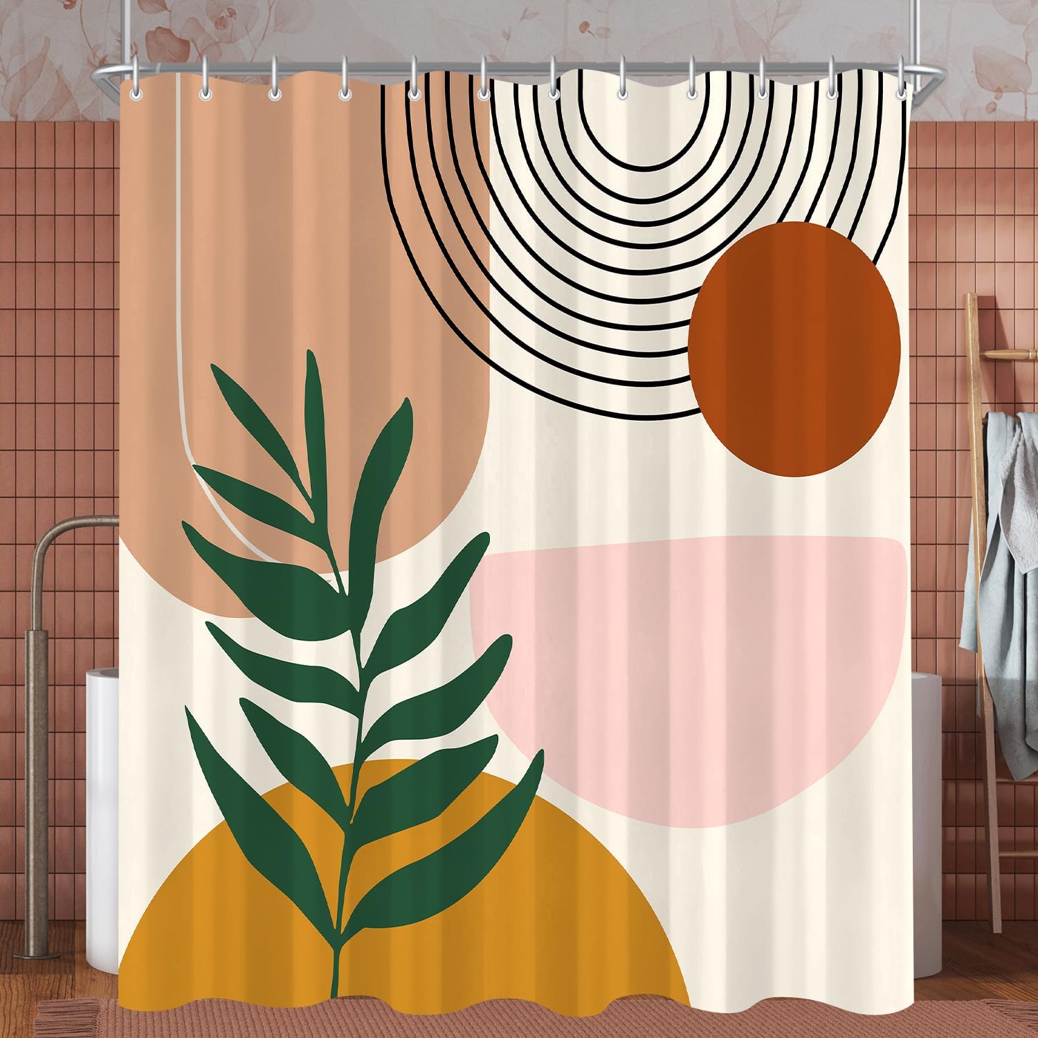 Lerores Duschvorhang 180x200 cm, Sonne Blätter, Antischimmel