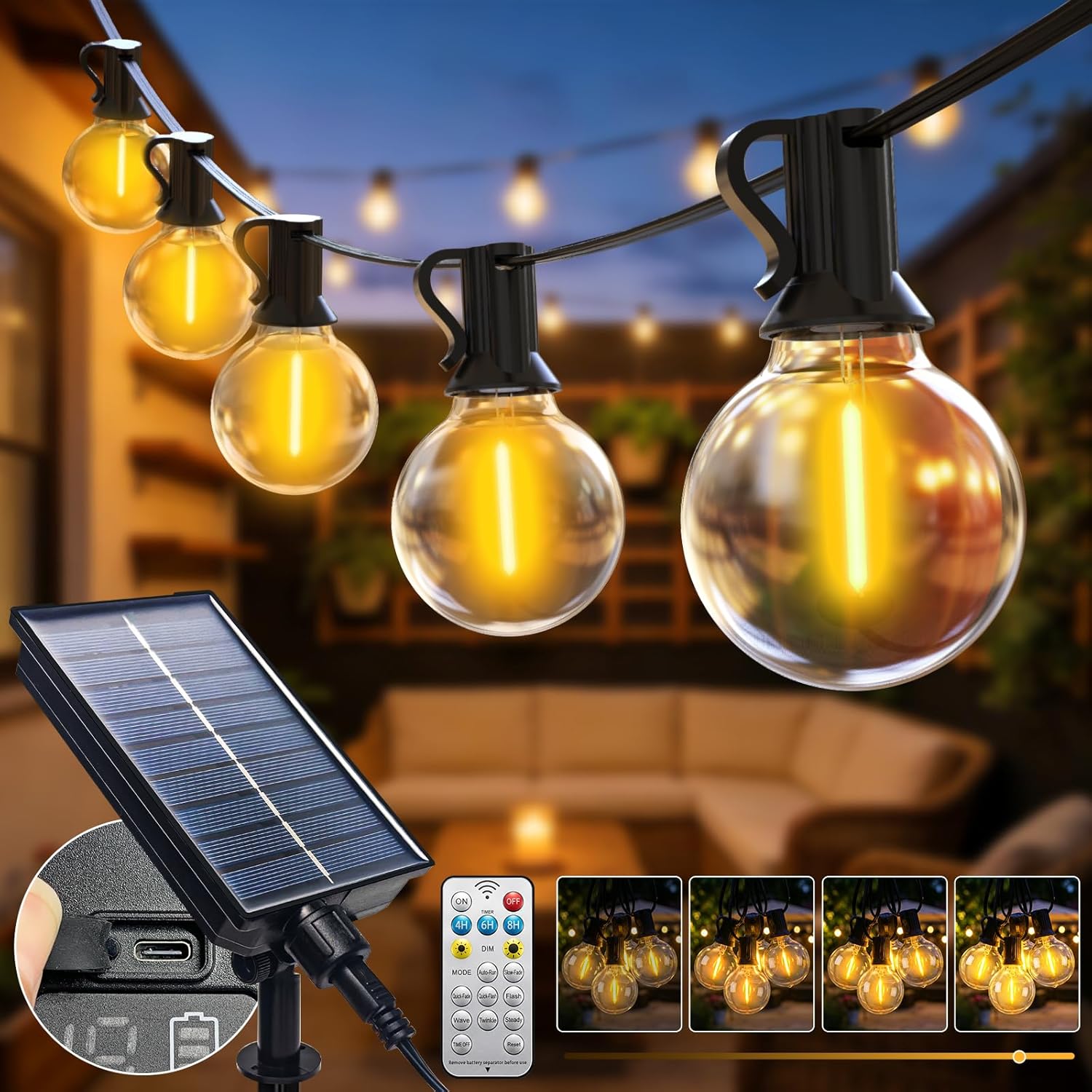 btfarm Solar-Lichterkette Outdoor, 20 m, mit Fernbedienung