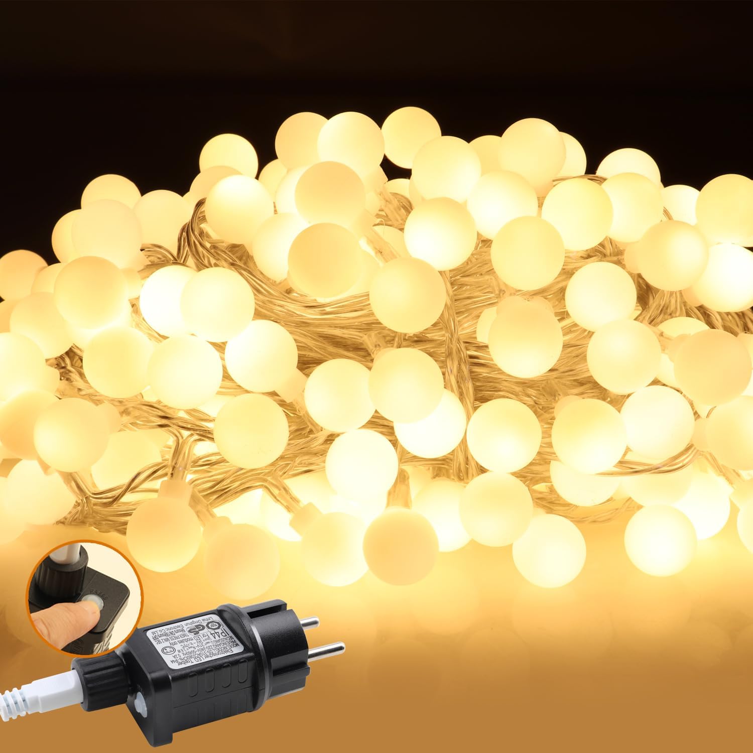 da LIGHT Kugel-Lichterkette Warmweiß, 20 m, 200 LEDs