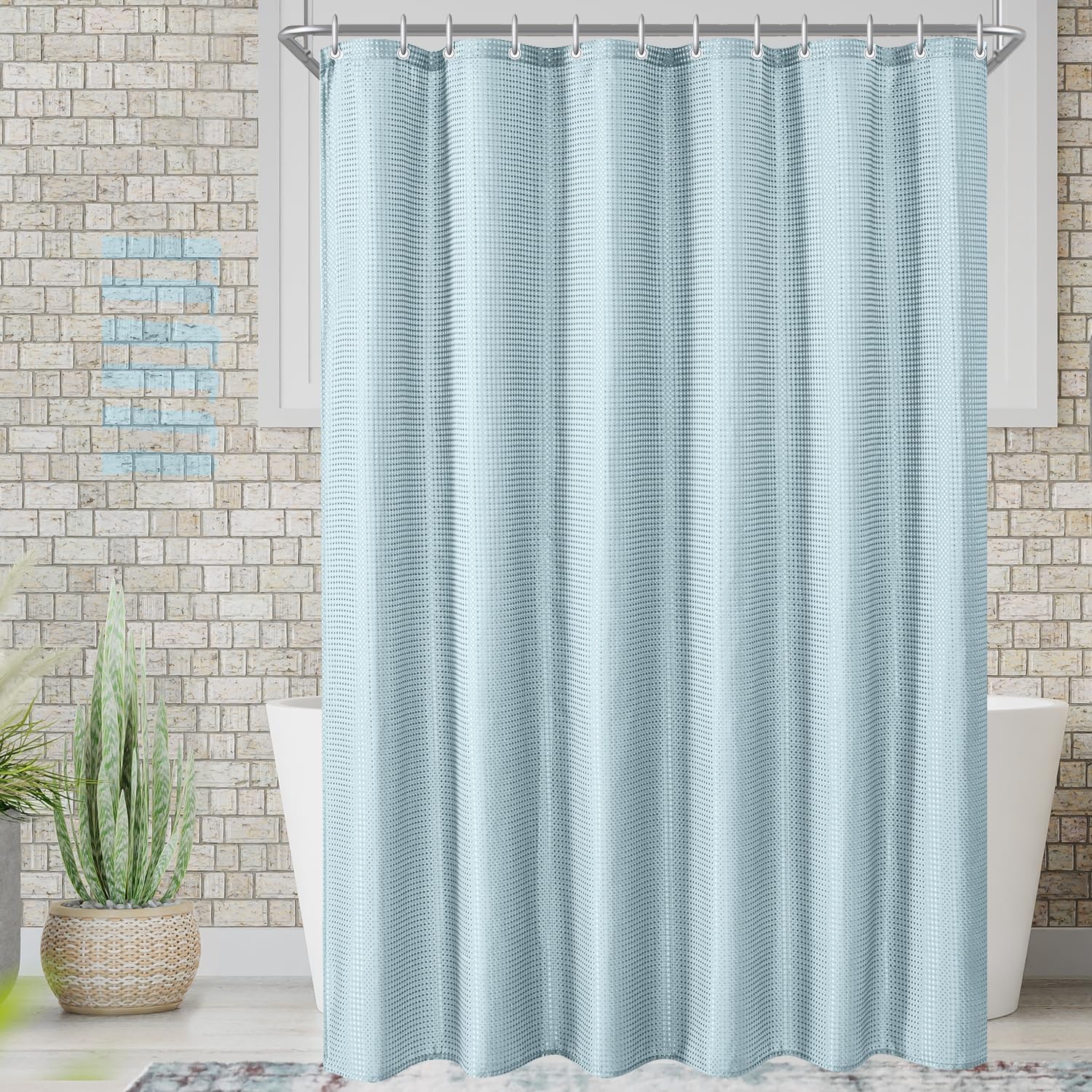 Lerores Duschvorhang 180x200 cm, Waffel Nebelblau, Antischimmel
